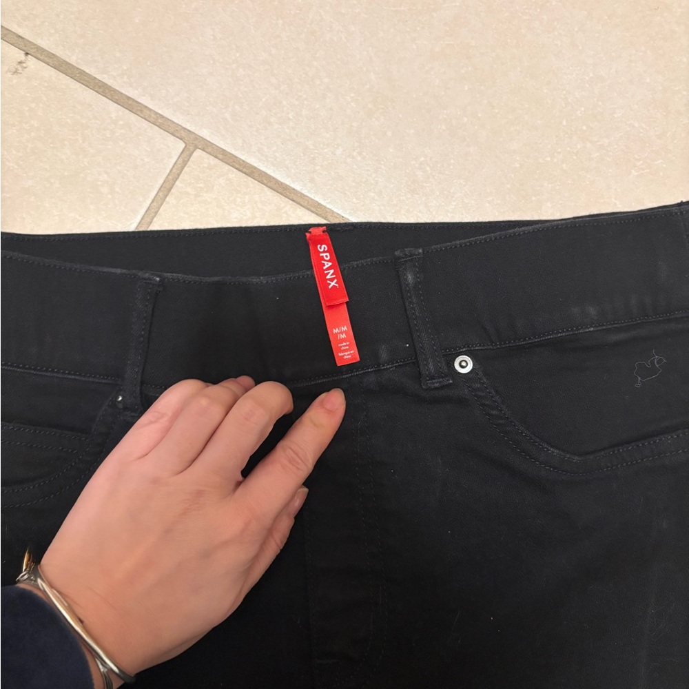 Spanx Jean-ish Ankle Leggings Black Size Medium Pull On Shaping Denim